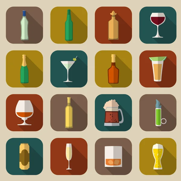 Alcohol pictogrammen platte — Stockvector