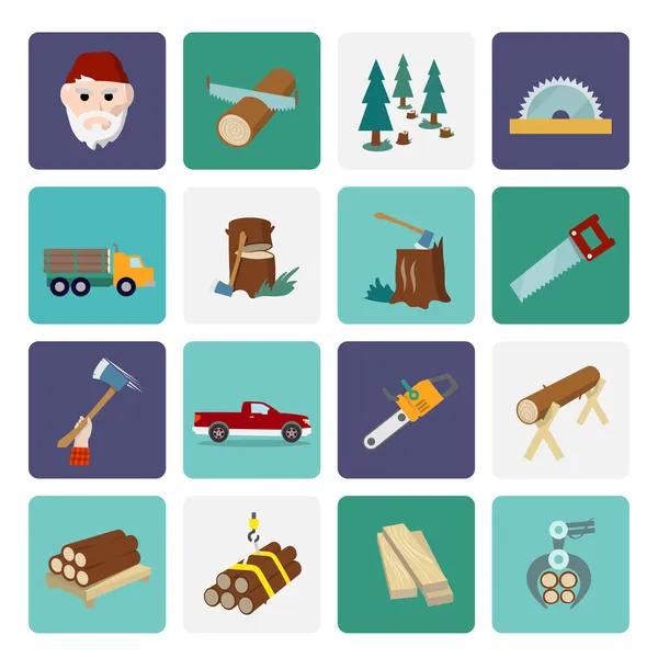 Lumberjack icon set flat — Stock Vector