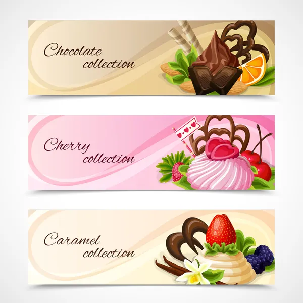 Dolci banner orizzontali — Vettoriale Stock