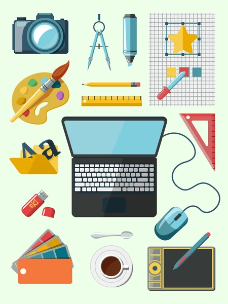 Iconos de diseño en el lugar de trabajo — Vector de stock