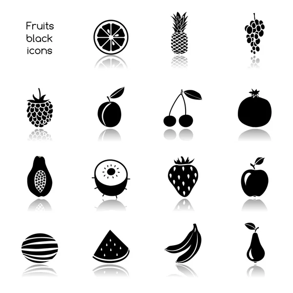 Iconos de frutas negro — Vector de stock