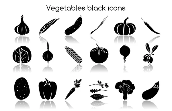 Vegetales iconos negros — Archivo Imágenes Vectoriales