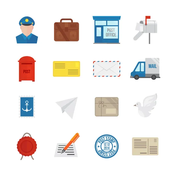 Iconos de servicio de correos plana — Archivo Imágenes Vectoriales