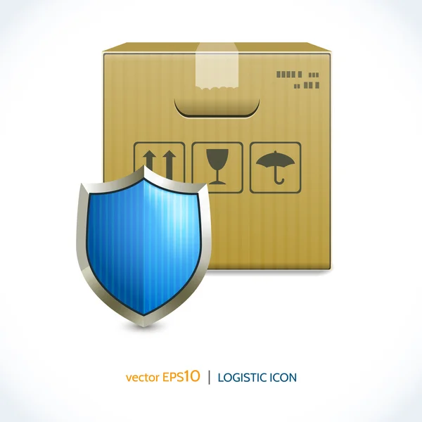 Boîte à icône logistique et bouclier — Image vectorielle