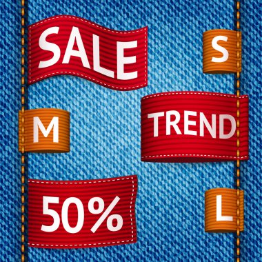 etiketleri ile denim arka plan