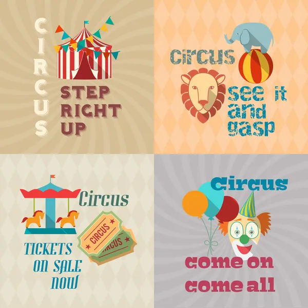 Circus vintage plat pictogrammen samenstelling — Stockvector