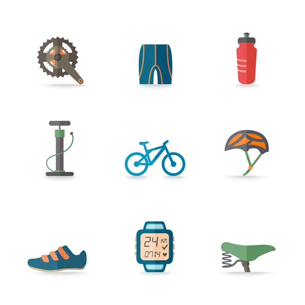 Iconos de bicicleta plana — Vector de stock