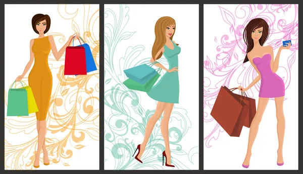 Shopping girl banner — Stock Vector