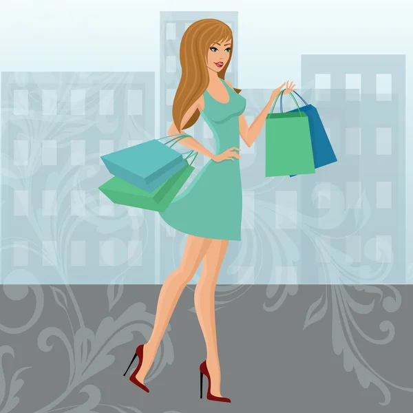 Alışveriş kız kentsel — Stok Vektör