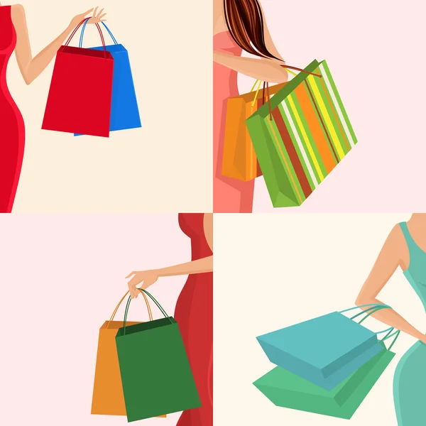 Shopping girl hand bag — Stock Vector