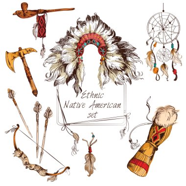 Ethnic native american set colored clipart