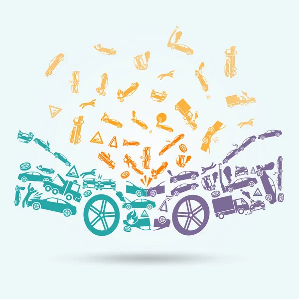 Accidente de coche iconos concepto — Vector de stock