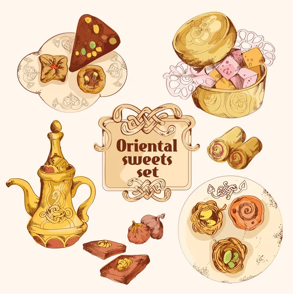 Oriental sweets colored set — Stock Vector