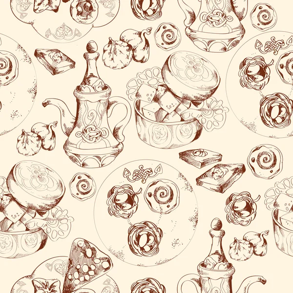 Dulces orientales patrón sin costura — Archivo Imágenes Vectoriales