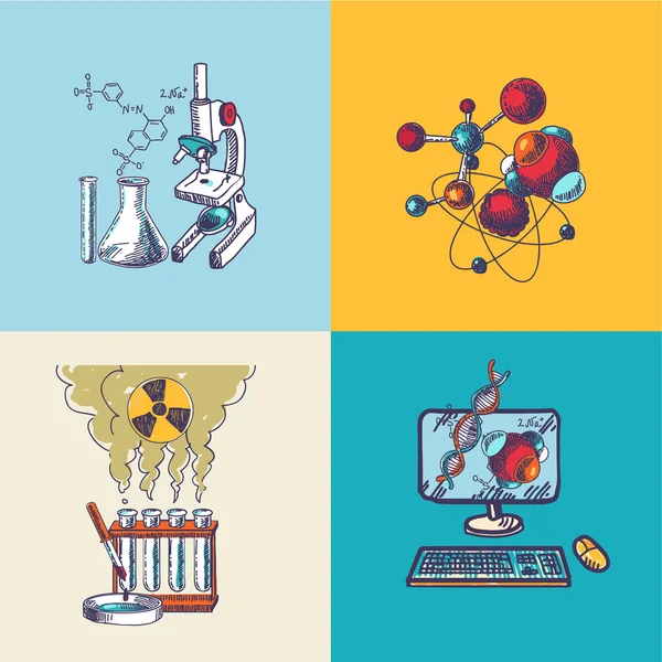 Composição do esboço do ícone da química — Vetor de Stock