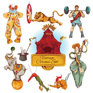 Circus vintage colored icons set