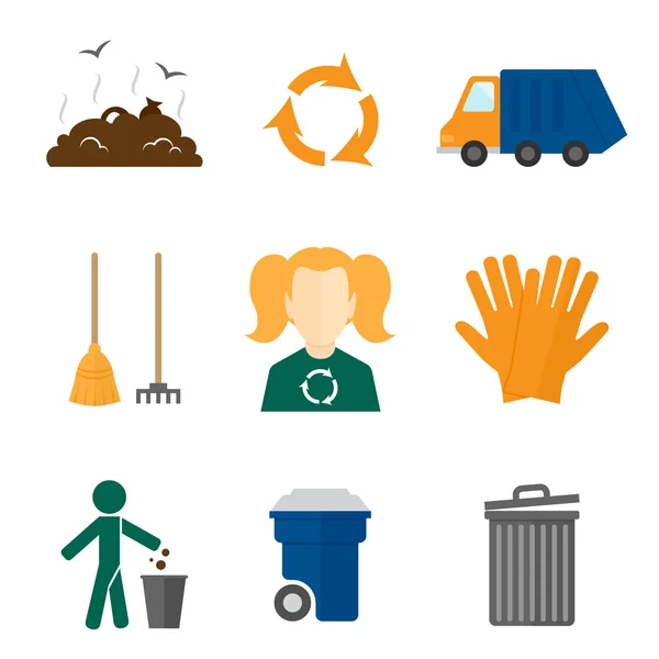 Icone della spazzatura piatte — Vettoriale Stock