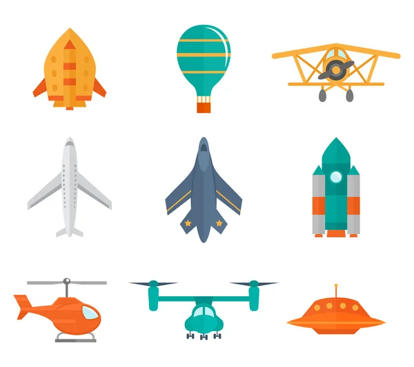 Iconos de aviones planos — Vector de stock