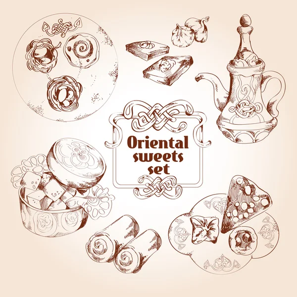 Sketch-Set mit orientalischen Süßigkeiten — Stockvektor