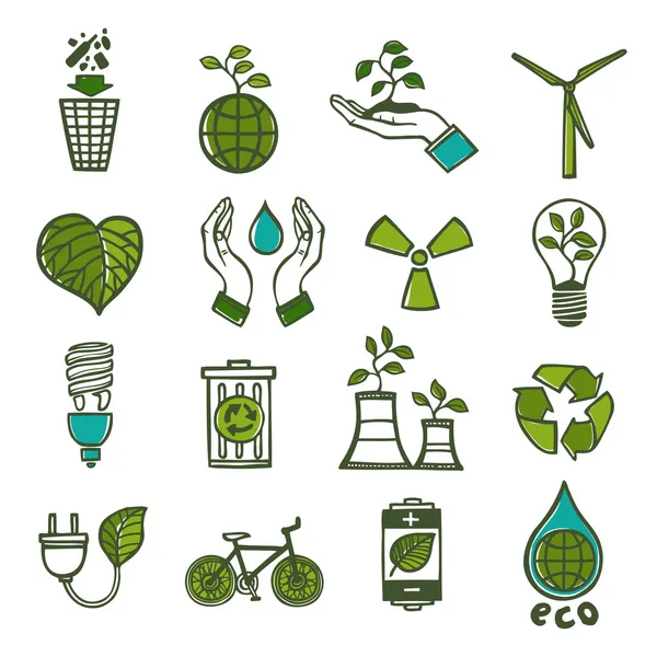 Ecología y residuos iconos de color conjunto — Vector de stock