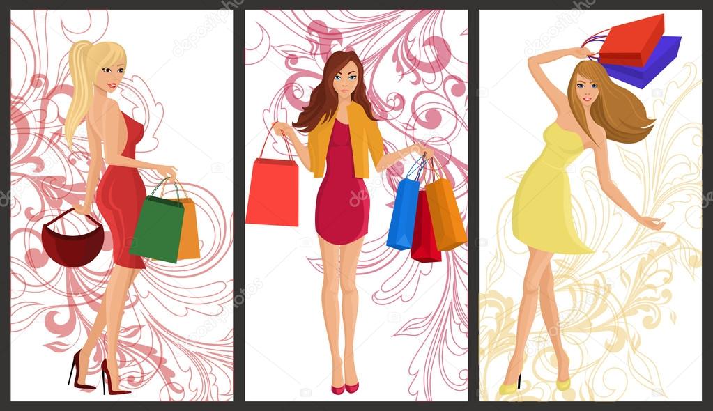 shopping girl banner stock vector macrovector 48433435