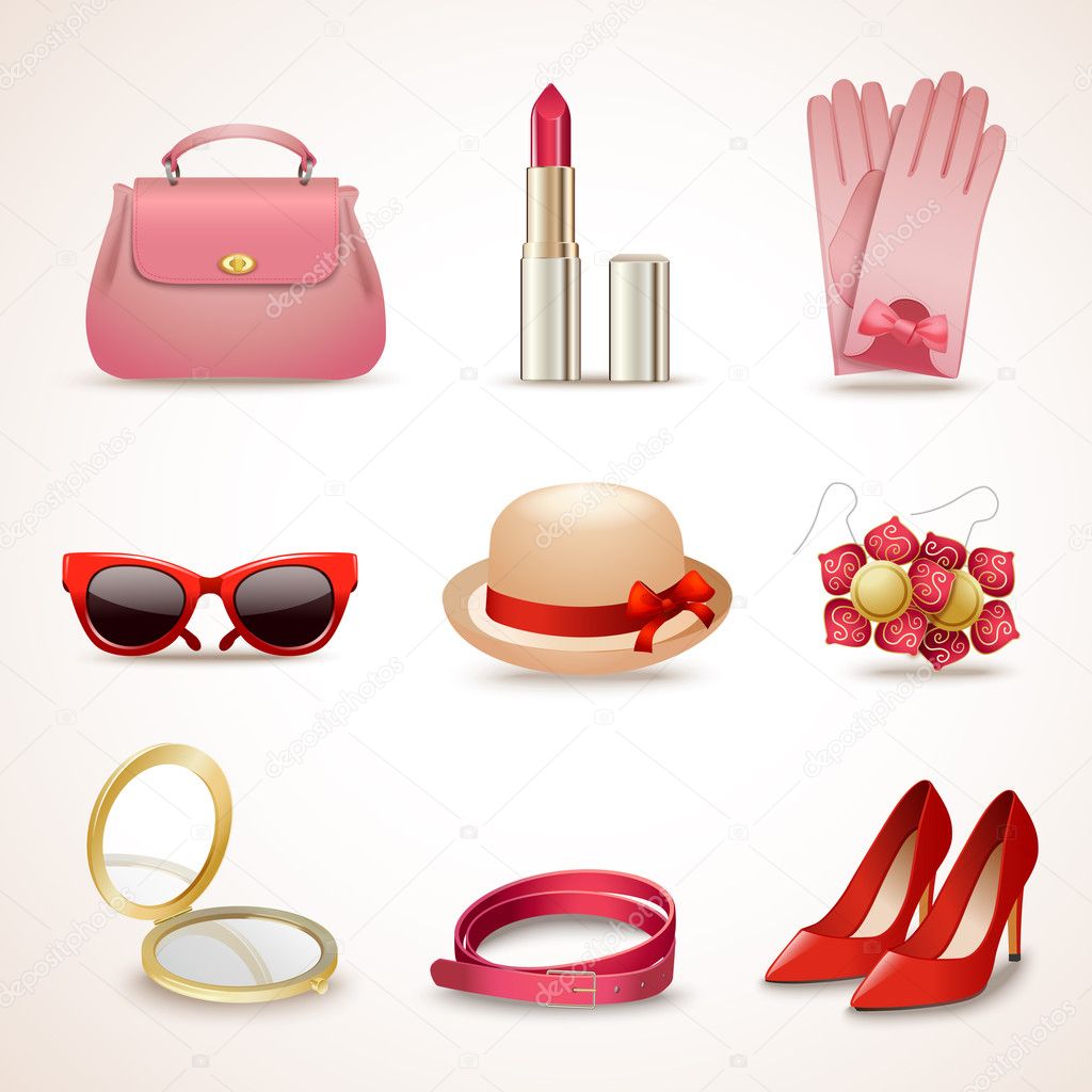 Woman accessories icon set
