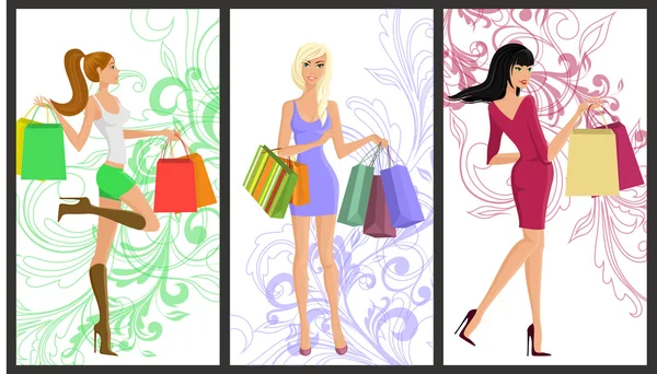 Shopping girl banner — Stock Vector