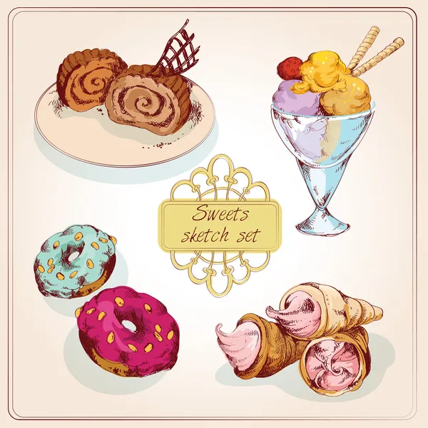 Sweets sketch colored set — Stock Vector