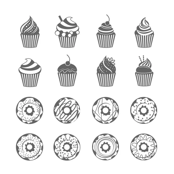 Donut Cupcake Iconos — Vector de stock