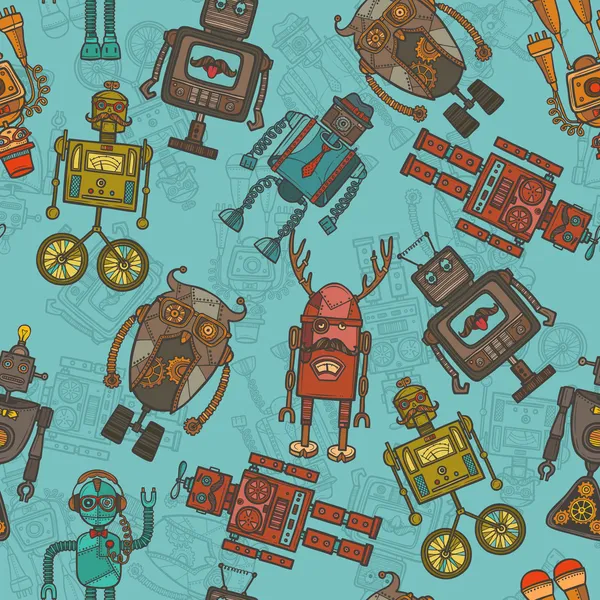 Hipster robot color seamless pattern — Stock Vector