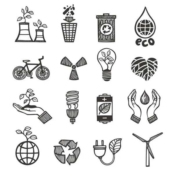 Ecologie en afval icons set — Stockvector