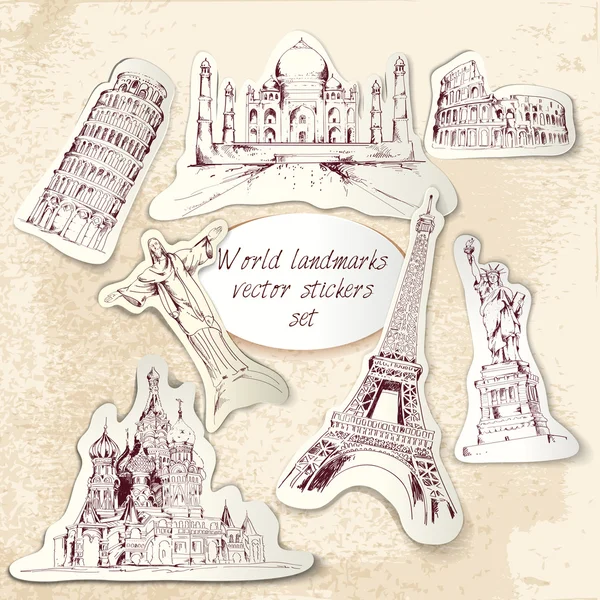 Wereld landmark stickers — Stockvector