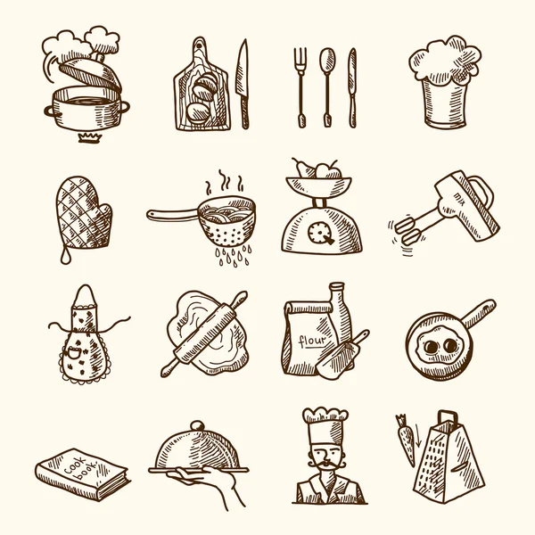 Bosquejo de iconos de cocina — Archivo Imágenes Vectoriales