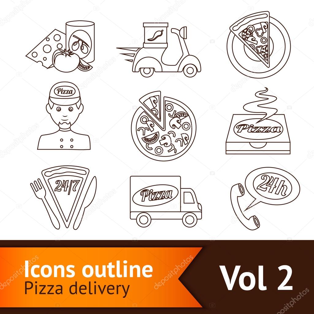 Pizza Icons Set Outline