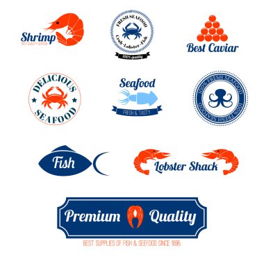 Deniz ürünleri etiketleri Icons set