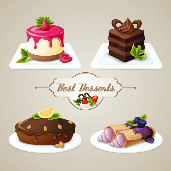 Sweets dessert set — Stock Vector