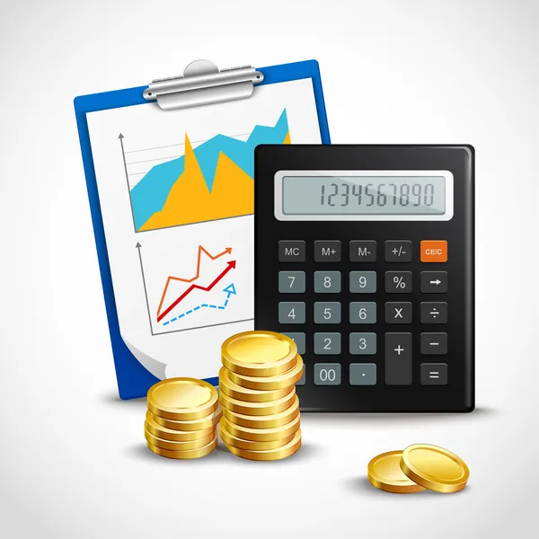 Calculator and golden coins — Stock Vector