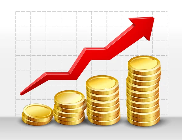 Moedas com seta de sucesso — Vetor de Stock