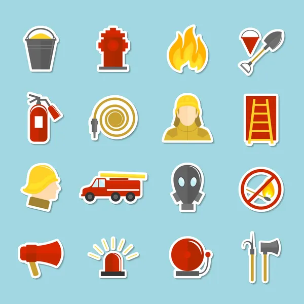 Pegatinas de iconos de extinción de incendios — Vector de stock