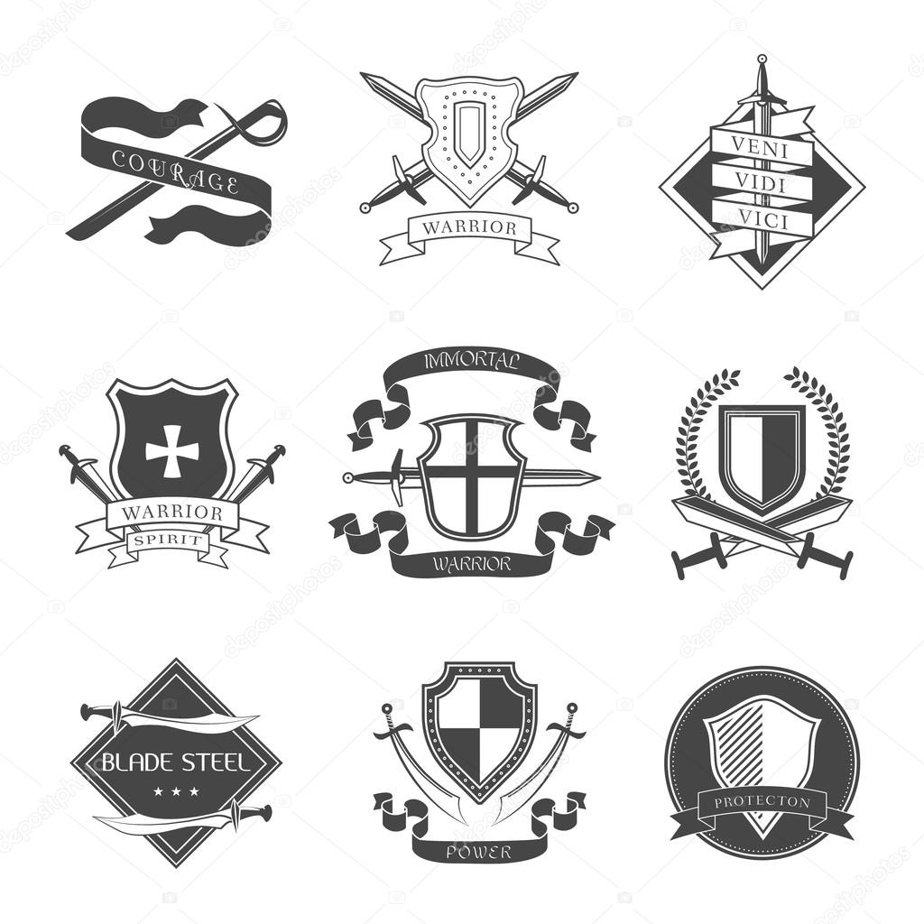 Crossed swords and a shield Royalty Free Stock SVG Vector