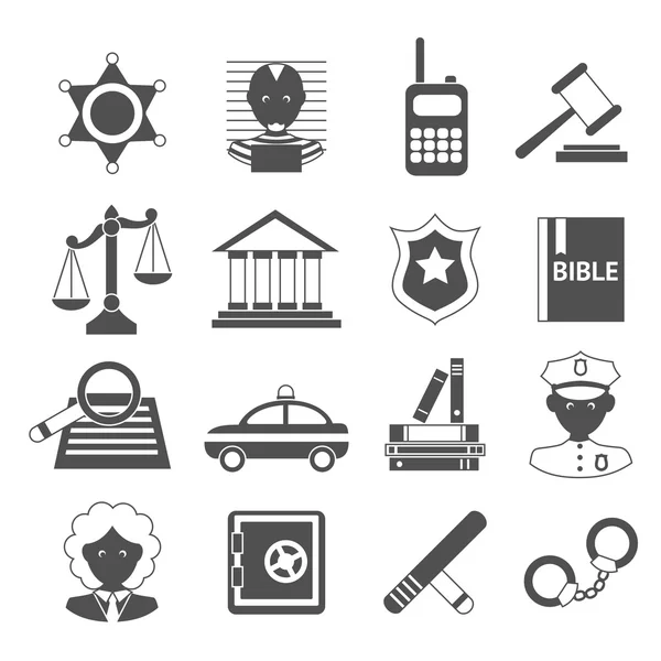 Iconos de la ley blanco y negro — Vector de stock