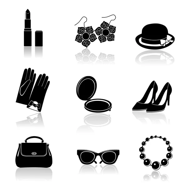 Accesorios mujer negro icono conjunto — Vector de stock