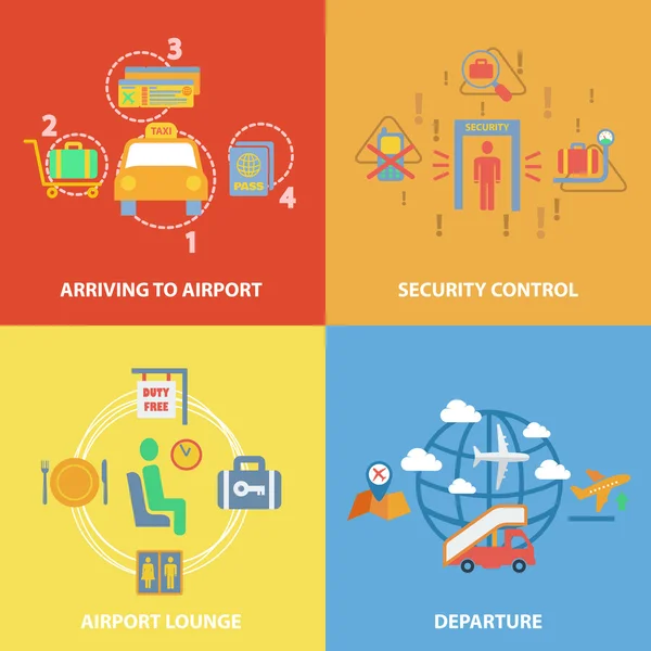 Luchthaven pictogram platte samenstelling — Stockvector