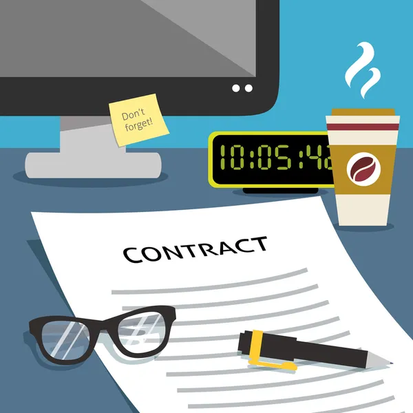 Contract on office desk — Stock Vector