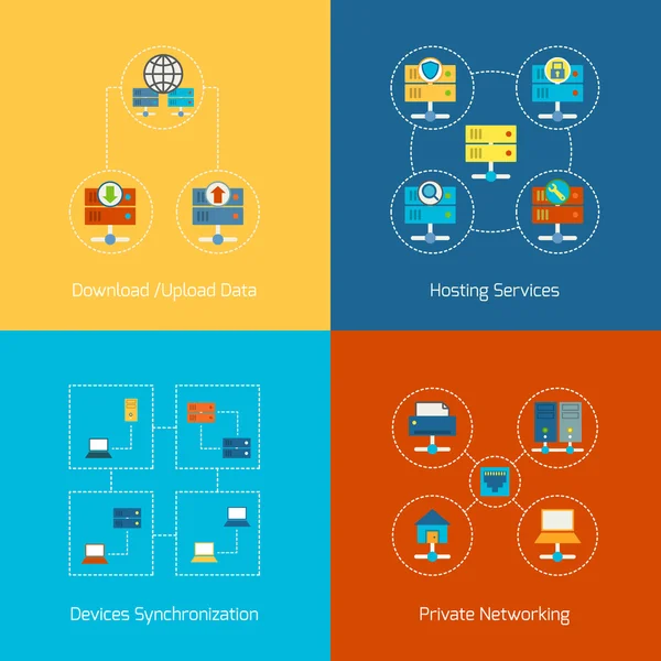 Hosting iconos planos — Archivo Imágenes Vectoriales