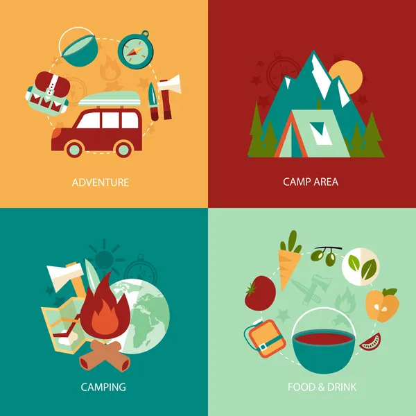 Camping plat pictogrammen set — Stockvector