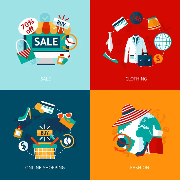 Shopping clothing flat icons set — Stock Vector