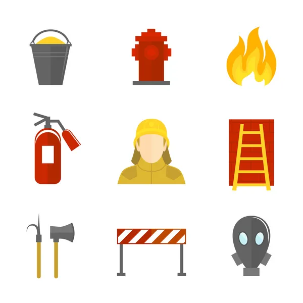 Firefighting icons flat — Stock Vector