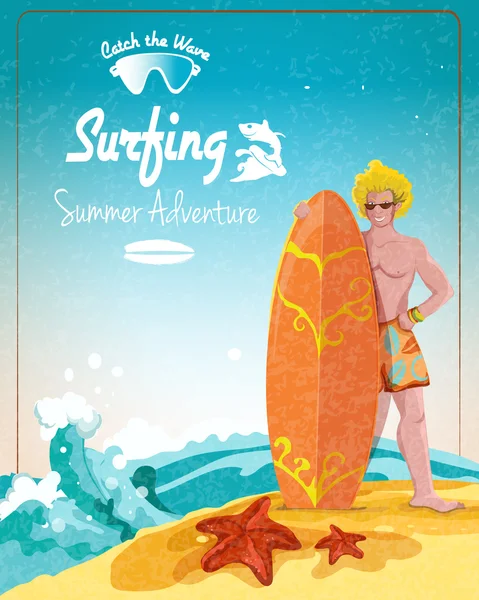 Cartel aventura surf verano — Vector de stock