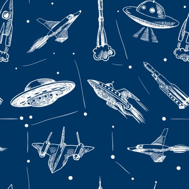Space aircraft seamless pattern vector